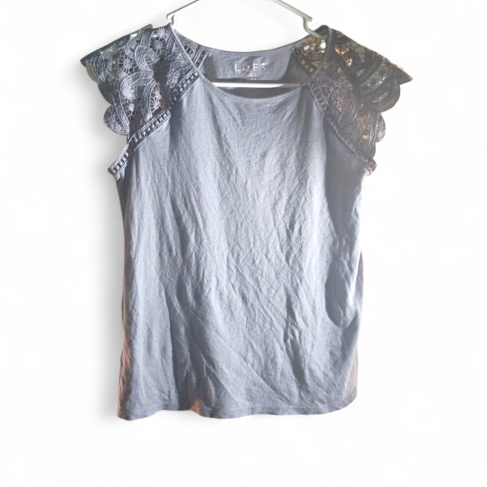 Loft Fashion Navy Lace Cap Sleeve Tee